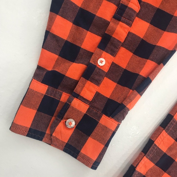 AMERICAN EAGLE navy & orange plaid button down - Picture 7 of 7